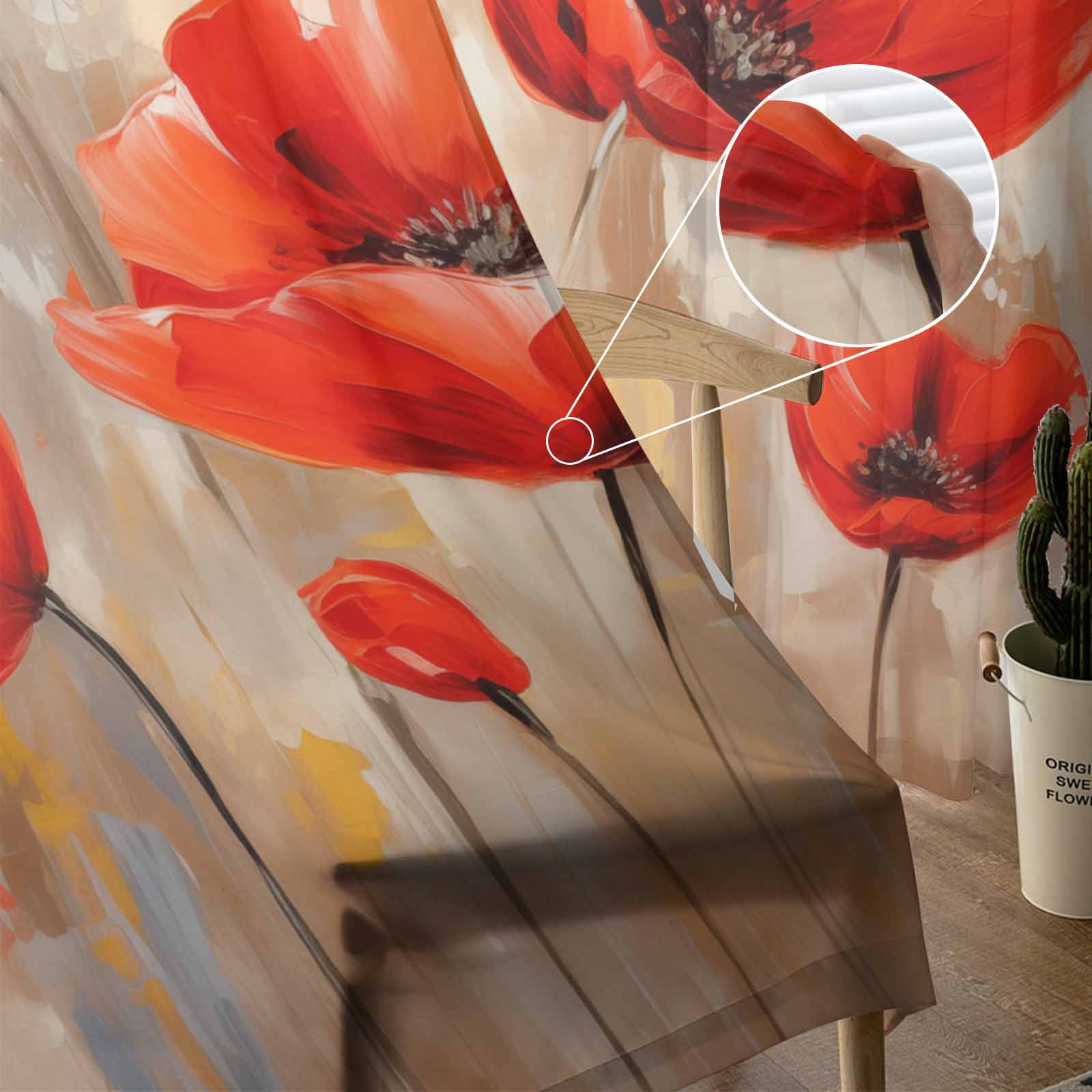 Весенние акварельные ручная роспись мака тюль оконные шторы для спальни роскошные — фото 5