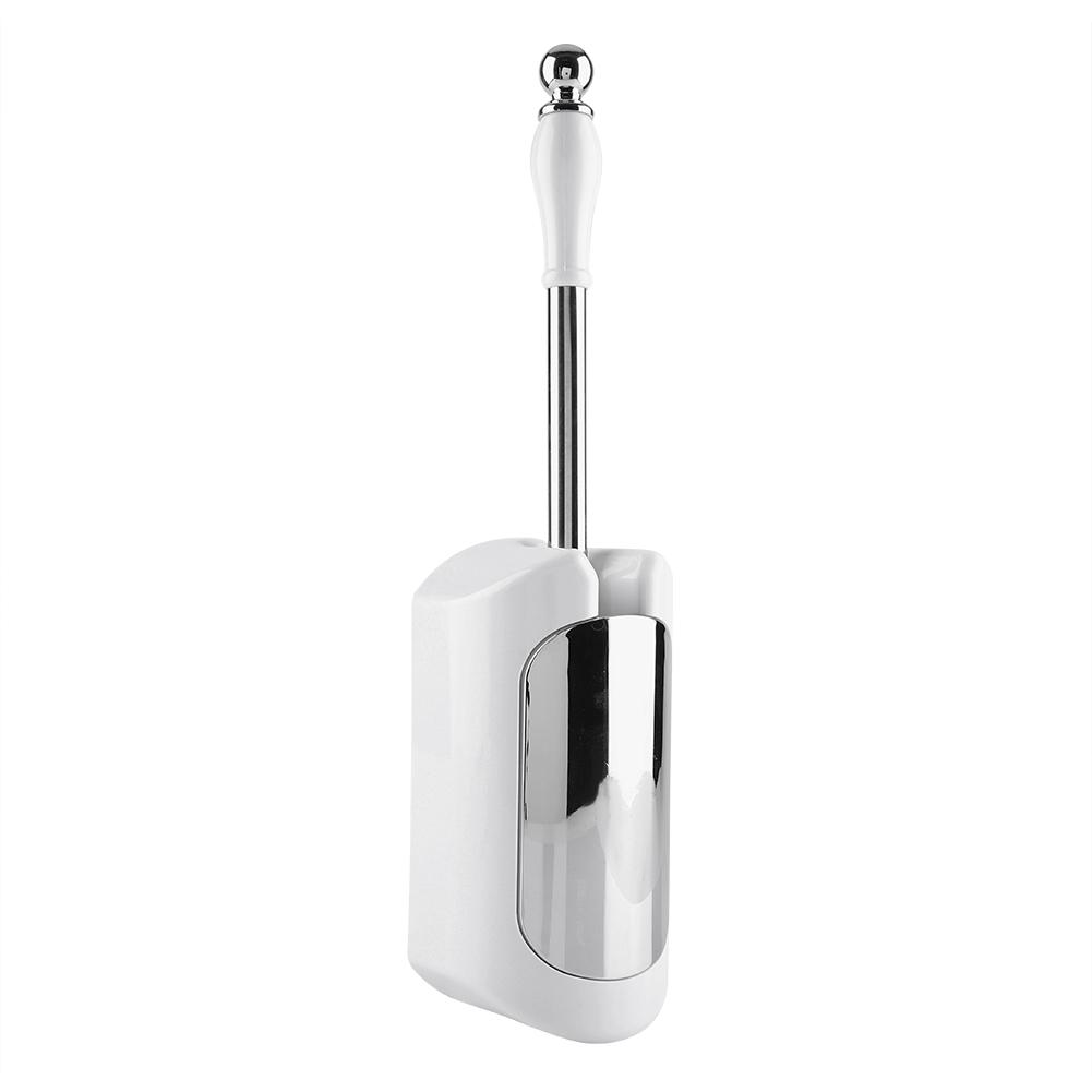 Stainless Steel Handle Toilet Brush with Holder Home Hotel Bathroom Cleaning Tool Set (White)