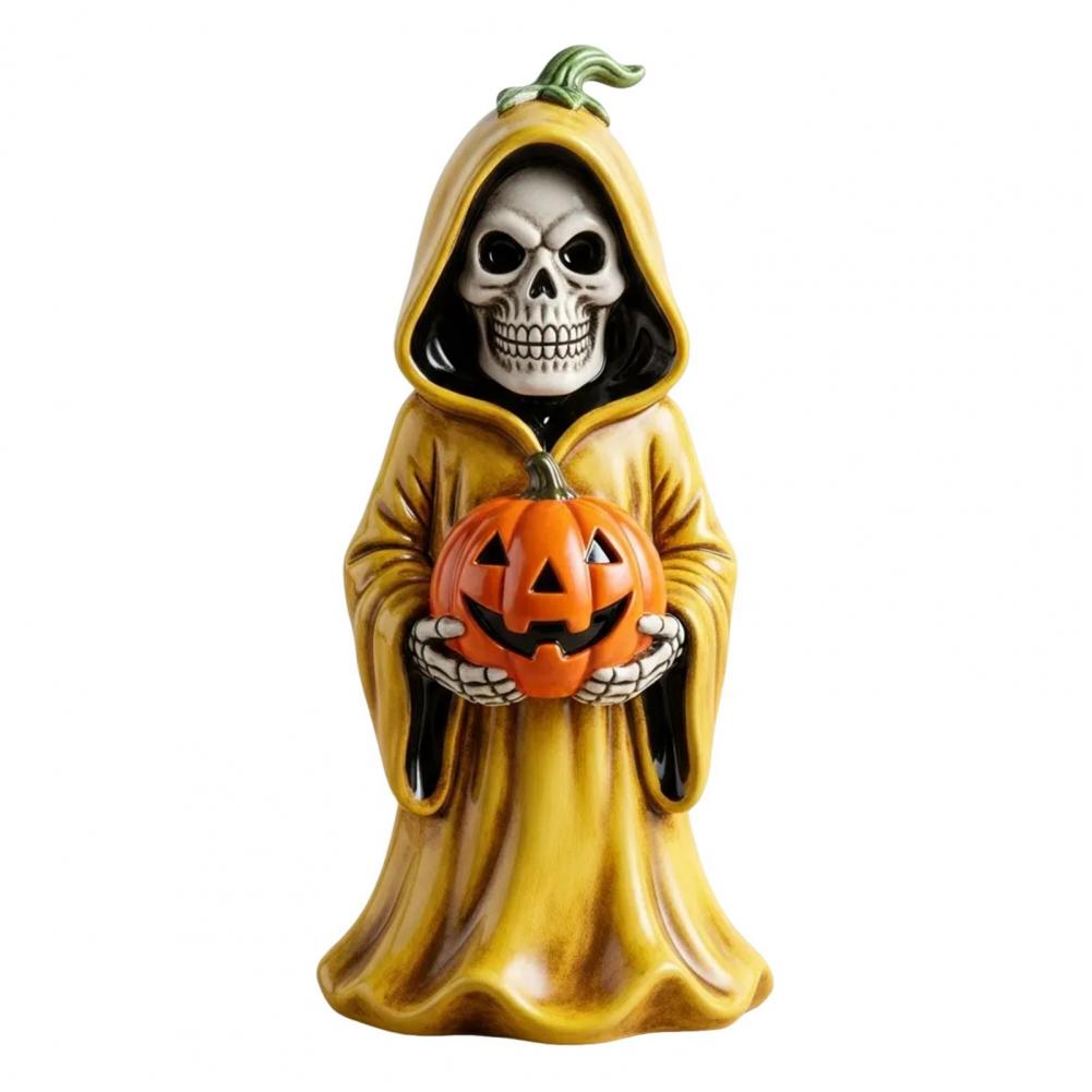 High-quality Halloween Ornament Resin Pumpkin Sculpture Spooky Halloween Skull Pumpkin Figurine Resin Skeleton Statue Indoor