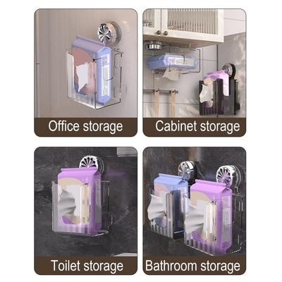 U-shaped Opening Tissue Container Transparent Suction Cup Wall Mount Wipes Storage Box Strong Load-bearing Bathroom Dispenser