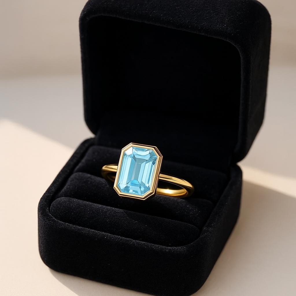 Vintage Emerald cut Aquamarine Engagement Ring Promise Ring For Her Anniversary Gift For Wife Christmas Present