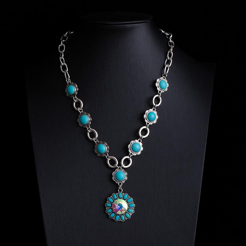 Bohemian Retro Ethnic Style Turquoise Necklace Female Western Denim Style Multi-Layered Wearing High-End Sweater Chain