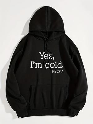 Cozy & Stylish Kangaroo Hoodie – Women’s 'Yes I'm Cold' Graphic Long-Sleeve Pullover for Fall/Winter