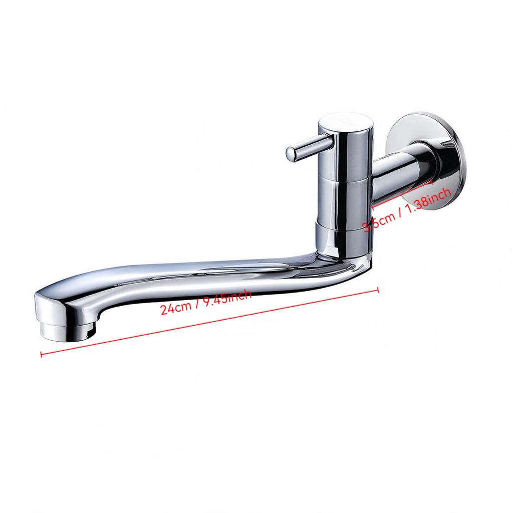 Wall Mounted Single Cold Water Faucet Chrome Plated Stainless Steel Swing Spout Sink Space Saving Tap