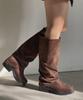 Moodnple Primrose Simple Basic Round Square Suede Long Boots 2 Colors 4Cm