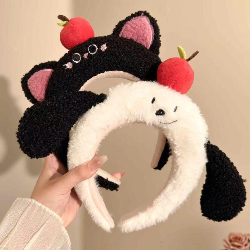 Puppy Ear Cartoon Headband Dog Face Wash Headband Sweet Fluffy Plush Headband  Daily