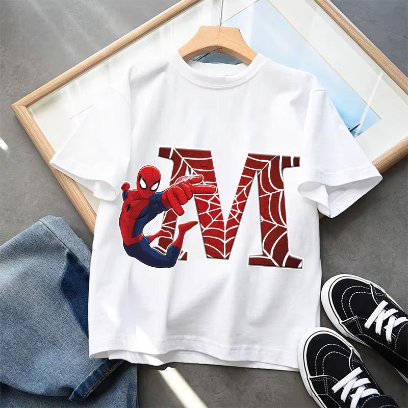 2026  New Children's Spider Man Cartoon Letter Printed T-shirt Cotton T-shirt Boys' Short Sleeved Top Children's Clothing