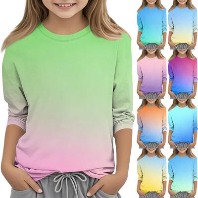 Kids Gradient Print Crew Neck Three Quarter Sleeve Casual T Shirt Lightweight Soft Fabric Comfortable Fit Suitable for Daily Wear