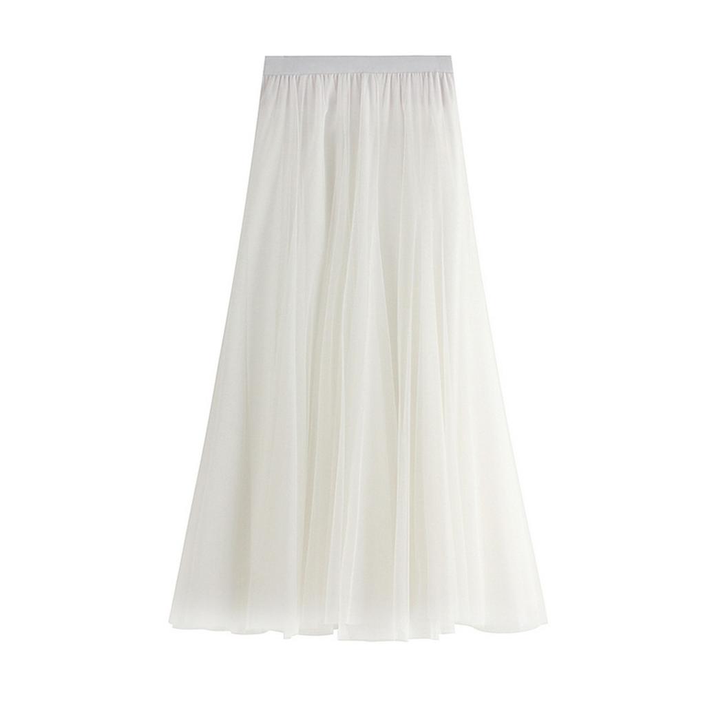 Women's Fashion Casual Color High Waist Ruffle Splicing Mesh Half-body Skirt