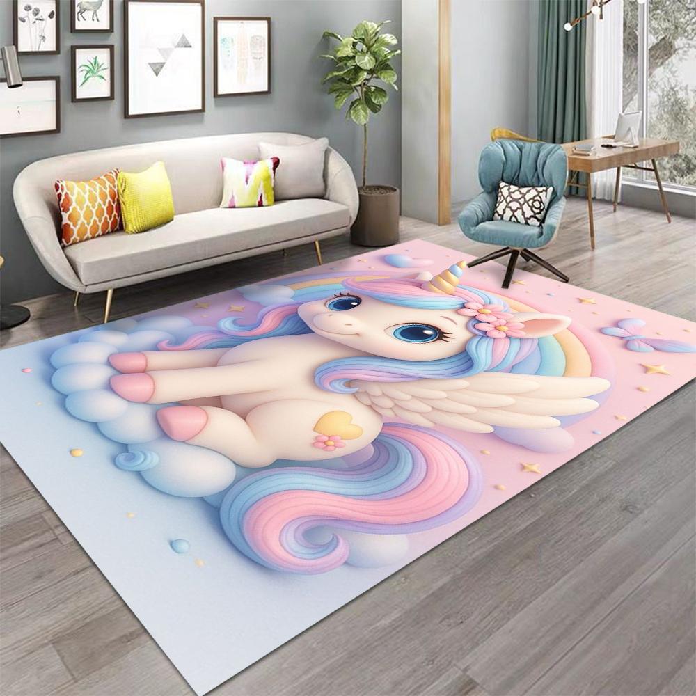 Cartoon Rainbow Unicorn Carpet for Girls Bedroom Bedside Rug Living Room Decor Sofa Rug Children's Play Mat  Nursery Floor Mat
