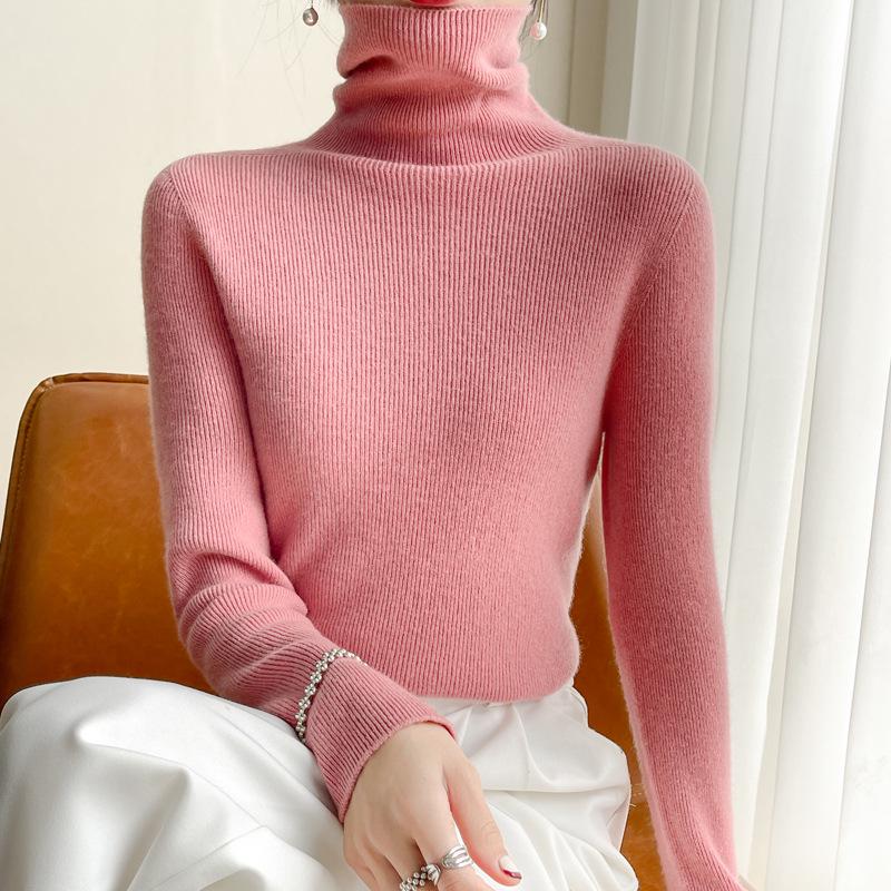 Lekasha 2026 Women's All-Cashmere Striped Collar Slim-Fit Knit Pullover