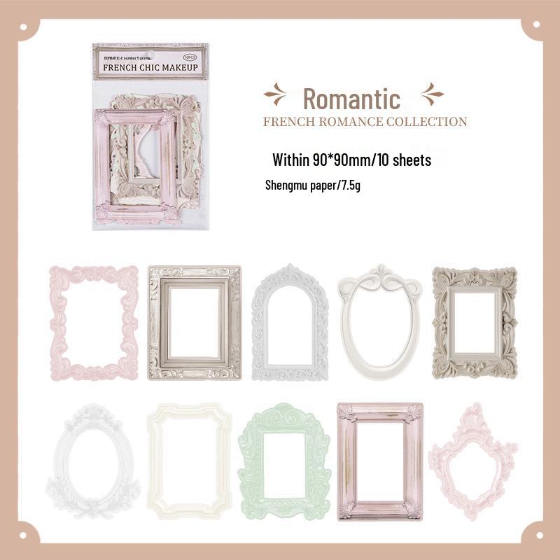 Yuezhen Romantic French Journal Paper – Embossed Retro Border Collage Cards, Non-Adhesive.