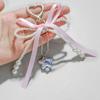 Charming White Pearl Beaded Lace Bow Keychain Bag Charm