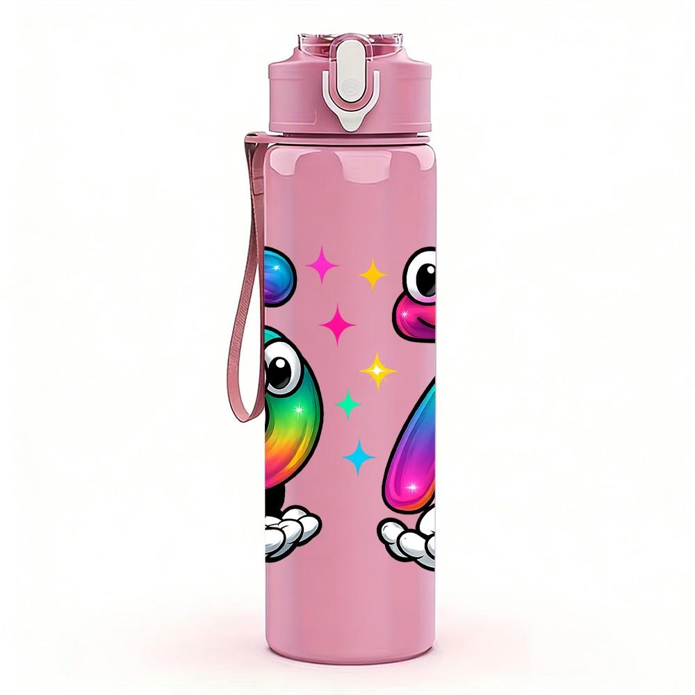 1PC Rainbow Number Six Seven Letter 750ml Color Plastic Sports Water Bottle Leakproof Flip Straw Lid Suitable for Sports Office Home Use