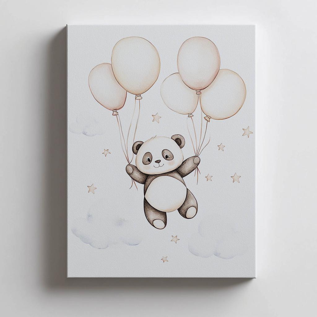 Plakat Uśmiechnięta Panda Z Balonami Plakat Uśmiechnięta Panda Z Balonami, 30X40 Cm, Rama Drewniana Jasny Dąb, Papier Matowy 230 Gsm