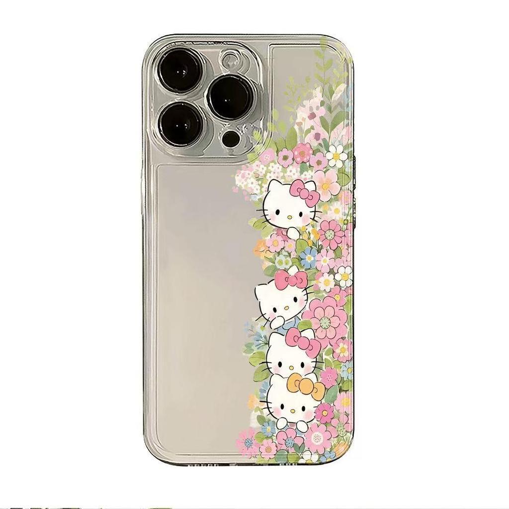 Silver Floral Cat Phone Case for iPhone 12/13/14/15/16 Pro Max