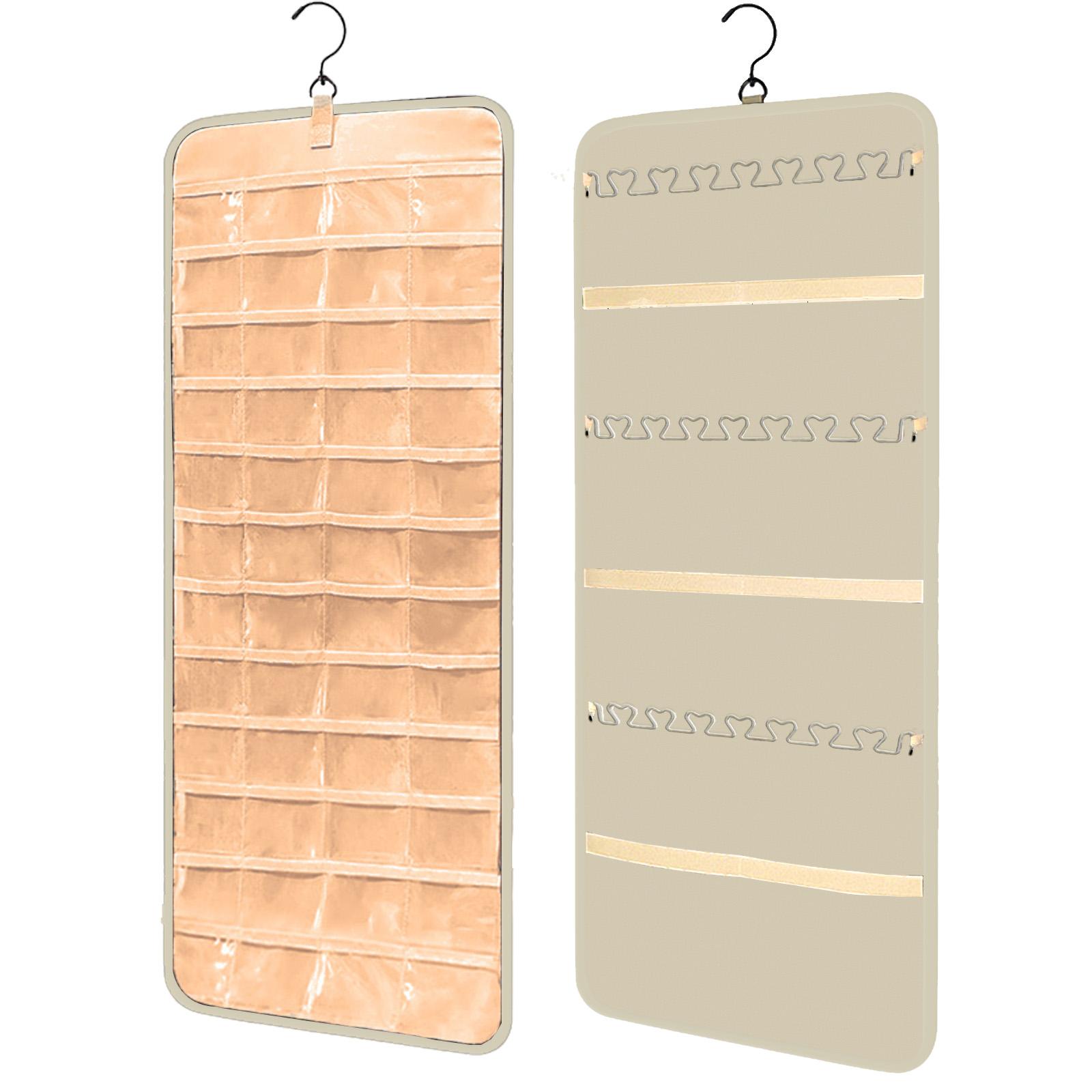 

1 шт. подвесной органайзер для ювелирных изделий рулон для хранения с вешалкой металлические крючки двухсторонний держатель для ювелирных изделий для сережек ожерелий колец бежевый
