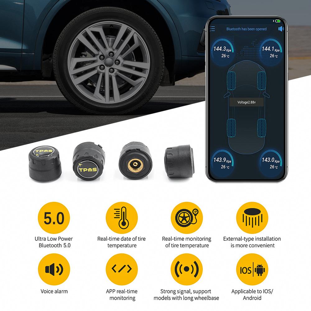 4 x Bluetooth 5.0 External TPMS Sensors Tire Pressure Monitoring System Sensors