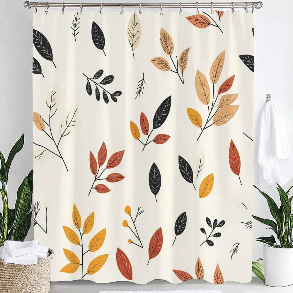 

1Pc Autumn Leaf Print Polyester Shower Curtain Bathroom Decoration Curtain,Hanging Curtain With Hooks Machine Washable W60H190(CM)-1 Pcs