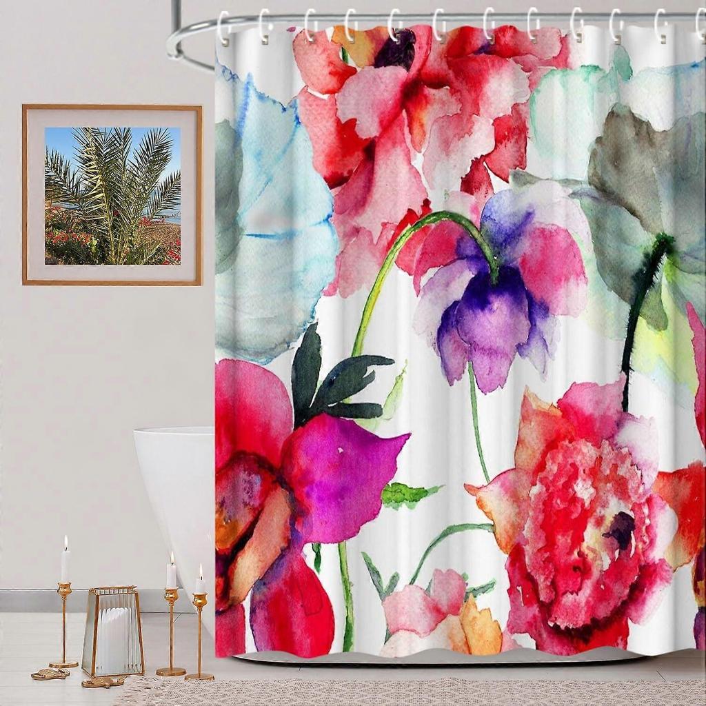 Watercolor Floral Print Waterproof Shower Curtain - Stylish, Durable & Easy-Care Choice for Luxurious Bathroom Décor