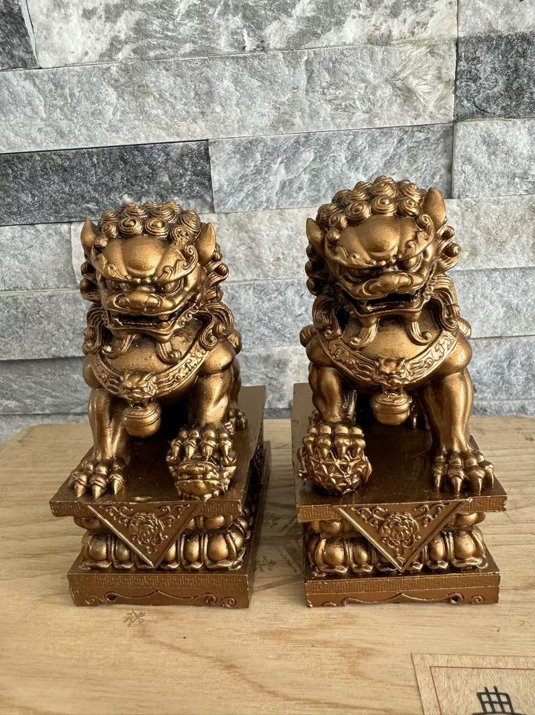 1 Paar Glückslöwenstatue im chinesischen Stil Harztiere Statue Haus Feng Shui Dekor Handwerk Haus Büro Retro Dekorative Statue