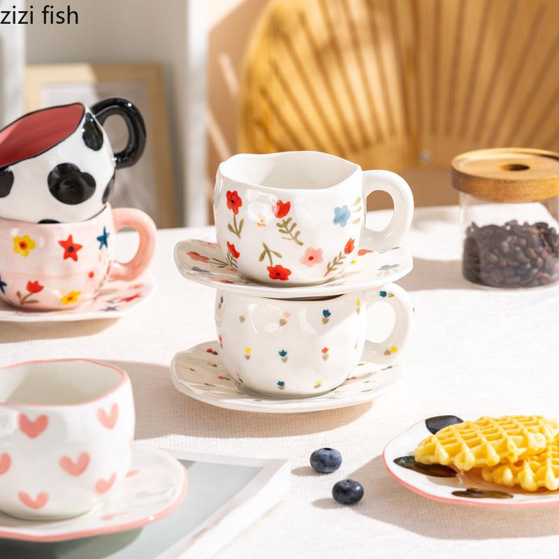 Cute Irregular Ceramic Coffee Cup Hand-painted Creative Breakfast Cup Oat Cup Milk Cups Tea Cups Household 300ml Water Cups