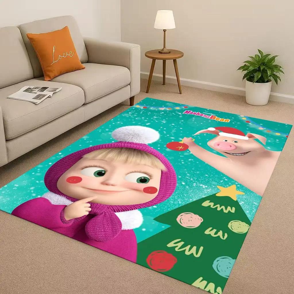 New Cartoon M-Masha And B-Bear Christmas Gift Living Room Non-Slip Area Rug Carpet For Bedroom Playroom Sofa,Home Decor Doormat