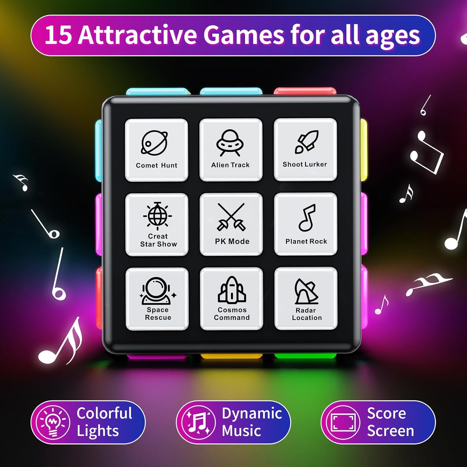 Rechargeable Game Cube - 15-in-1 Fun Brain Memory & Speed Games for Kids - Christmas Easter Birthday Gifts for Boys Girls Ages 6-12+ Years Old - Toys