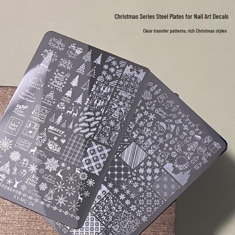 Nail Art Christmas Stamping Set: Elk, Snowflake, Tree, Santa & Balloon Patterns with Silicone Stamper