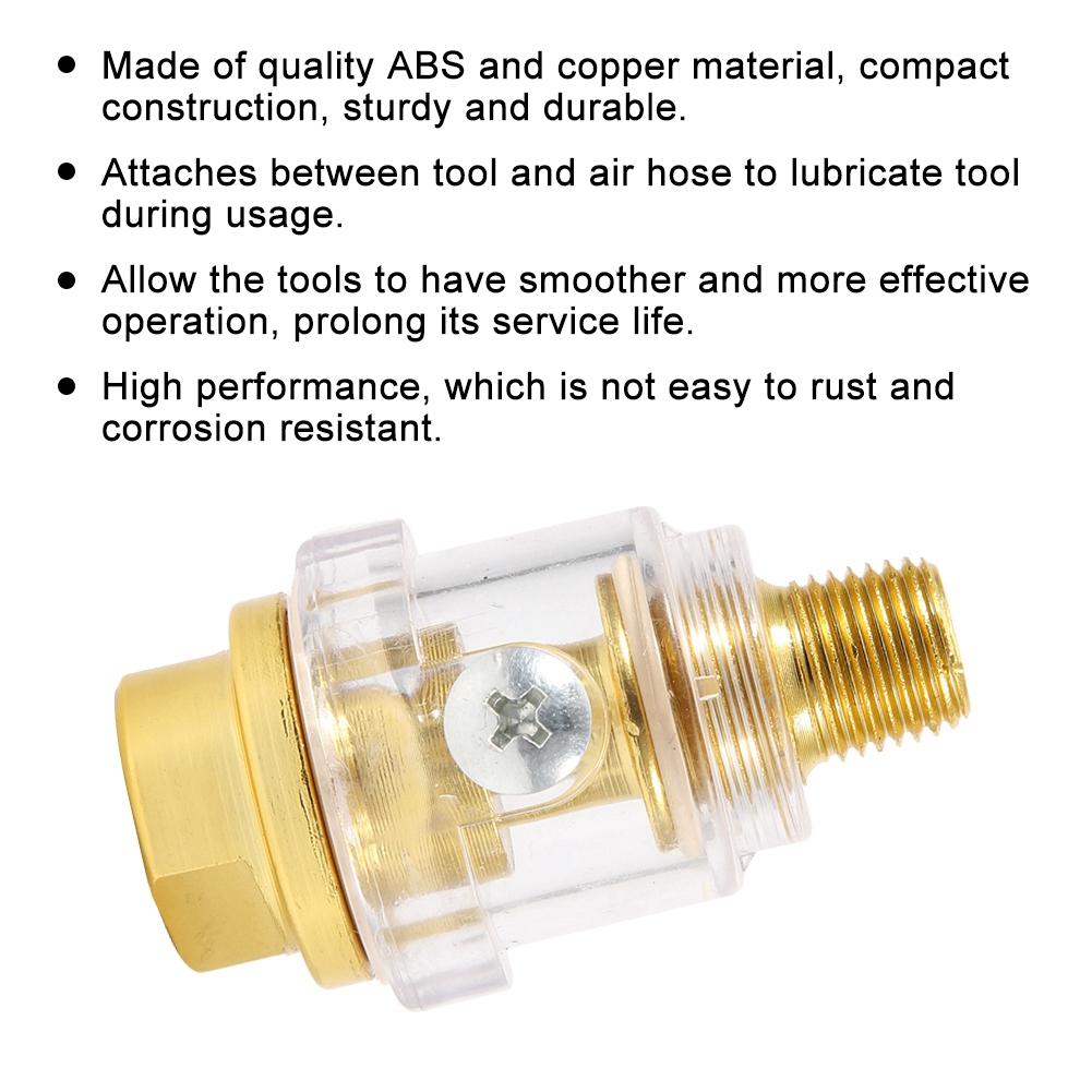 1/4inNPT   in Line Oiler Lubricator, Gold Color Copper,  , Smoother  ,  Resistant, Tool Accessory for Pneumatic Tools