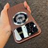 Wood Grain Large Window Magnetic for Magsafe Wireless Charge Case For iPhone 16 15 14 13 11 12 Pro Max Camera Protection Cover