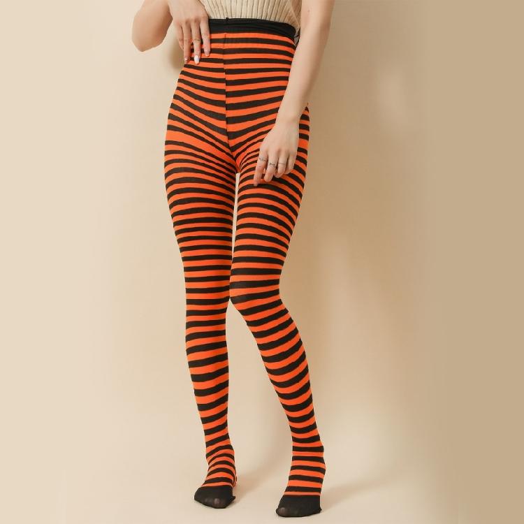 Christmas Halloween Contrast Color Stripe Pantyhose High Waist Full Length Tight