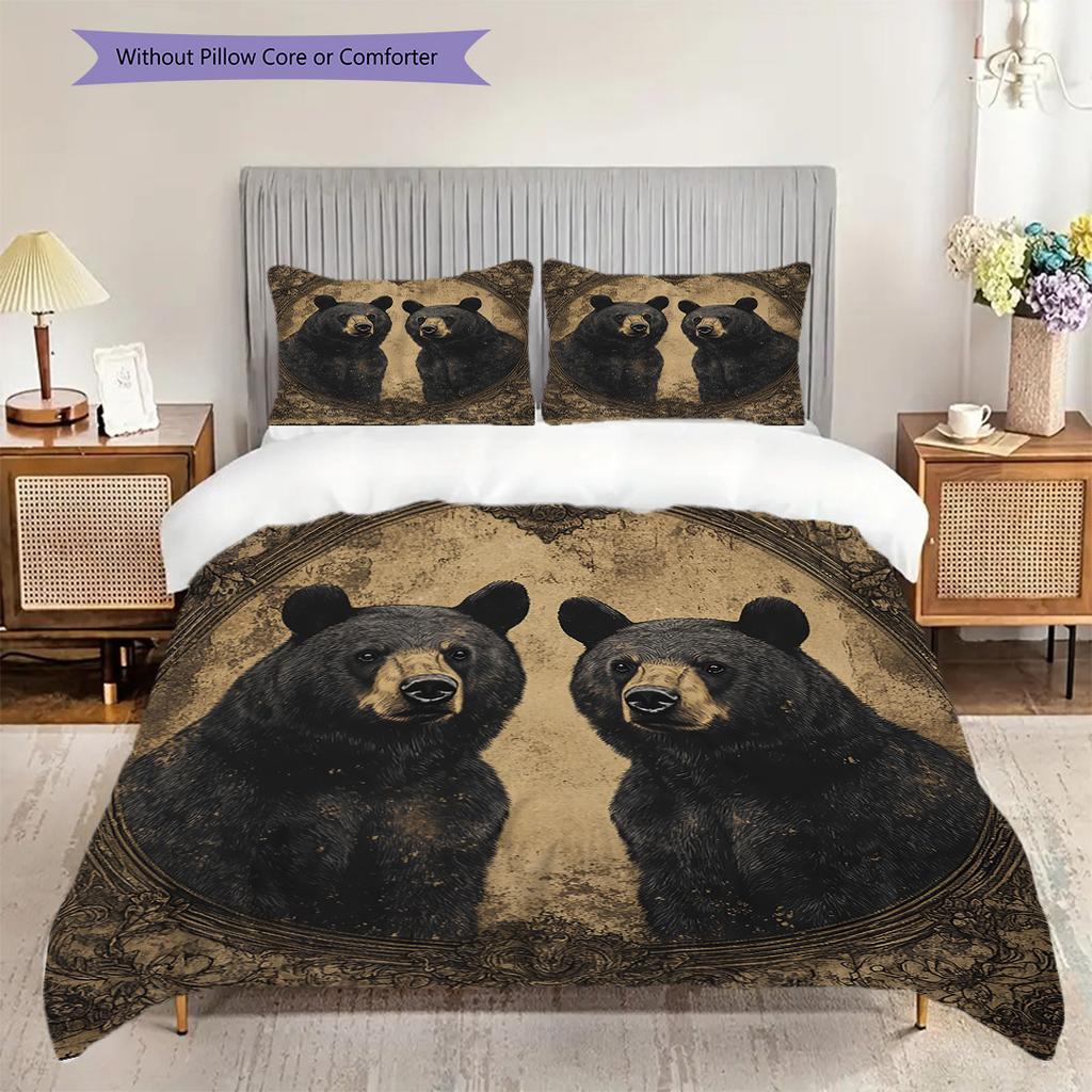 Black Bear Pattern Bedding Quilt Set Quilt Cover Pillowcase Home Decoration Birthday Gift (1 * duvet cover + 2 * pillowcase, without core)