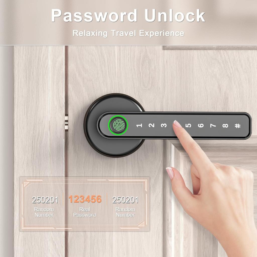 IRONZON Fingerprint Door Lock Door Knob with Keypad Keyless Entry Door Lock with Handle for Home Hotel Apartment Bedroom