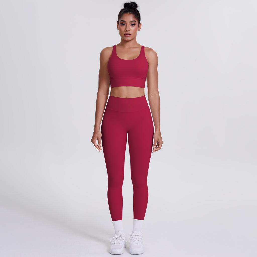 New Woolen Tight Yoga Dress Cross Back Sports Bra Set Cloud Sensing Speed Drying Running Fitness Two Piece Set For Women