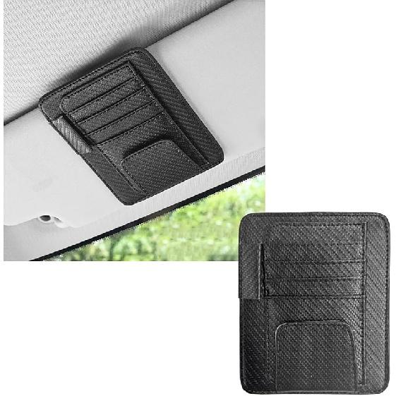 2PCS Small Leather Car Sun Visor Organizer, Multifunctional Auto Visor Document Holder With Sunglasses Clip, Universal Car Interior Organizer For