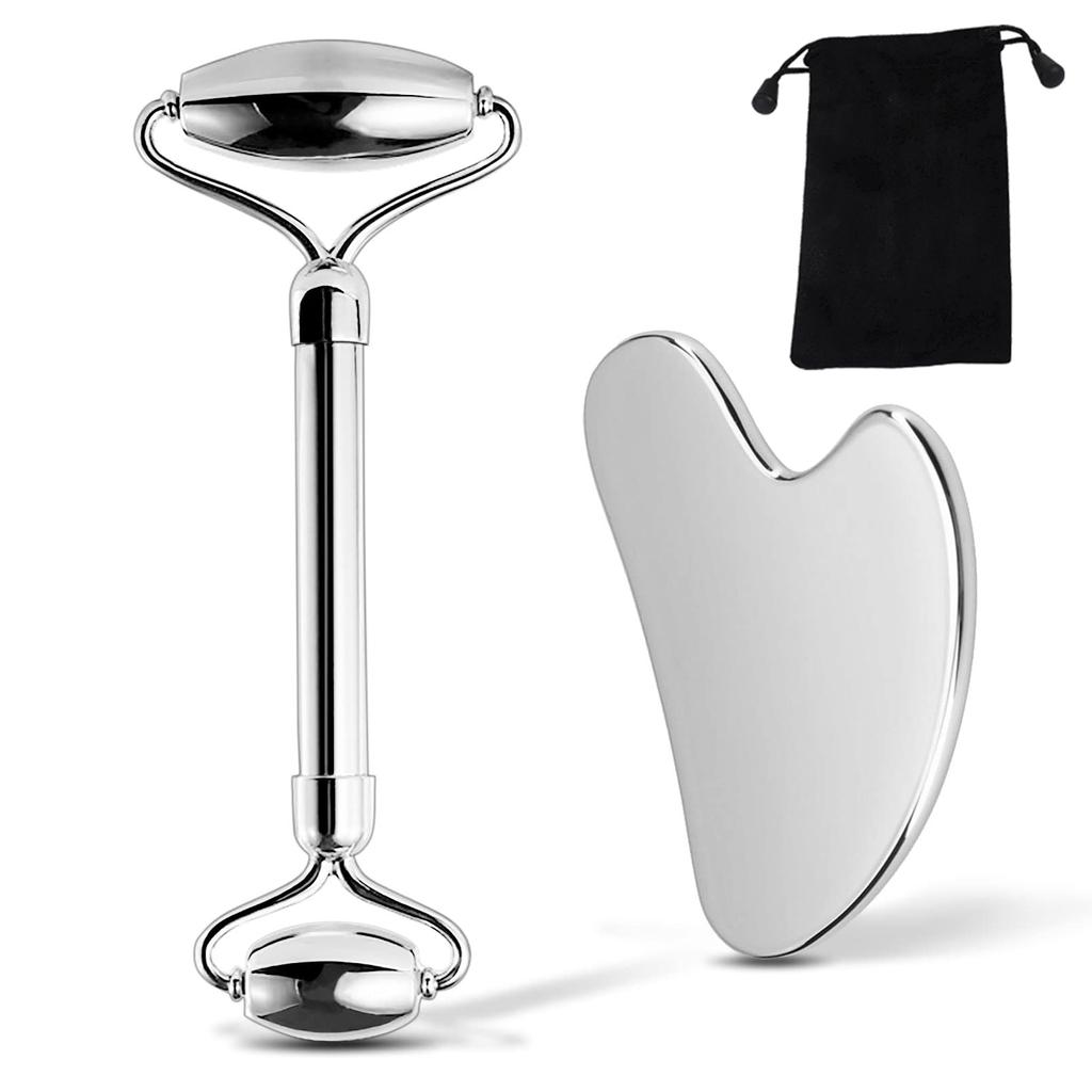 1/2/3-teiliges Edelstahl-Gesichtsroller- und Gua Sha-Massagegerät-Set, Metall-Schönheitswerkzeuge für Körper, Gesicht, Hals und Augen