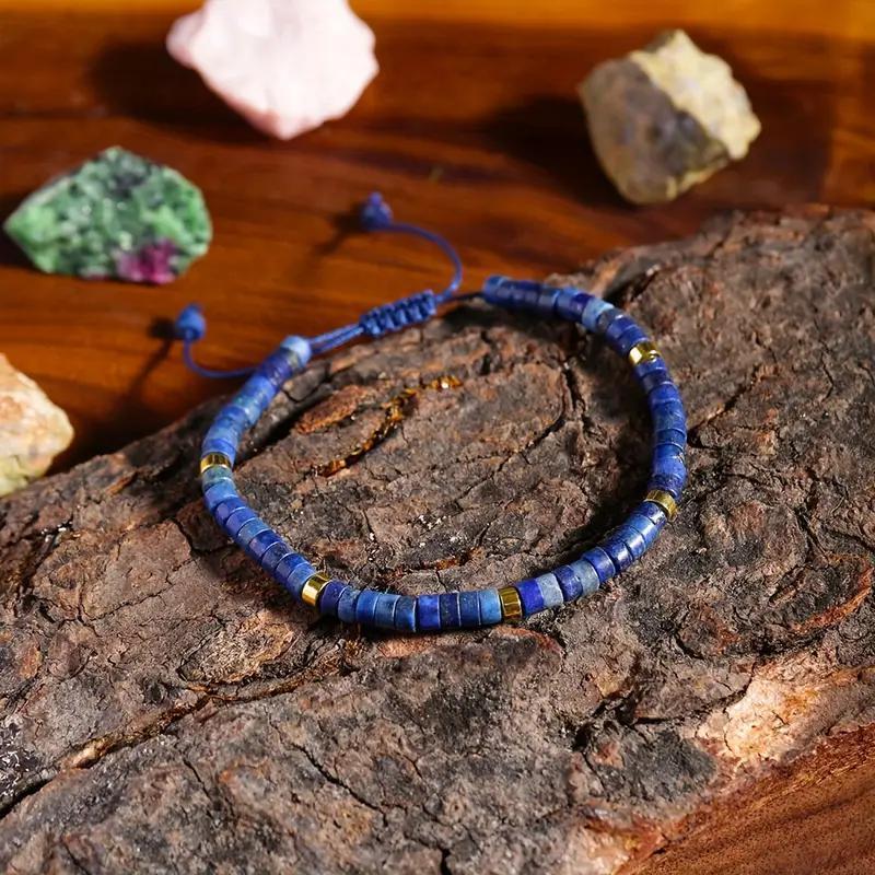 Adjustable Bohemian Lapis Lazuli Braided Bracelet – Natural Healing Gemstone, Calming Unisex Daily Gift