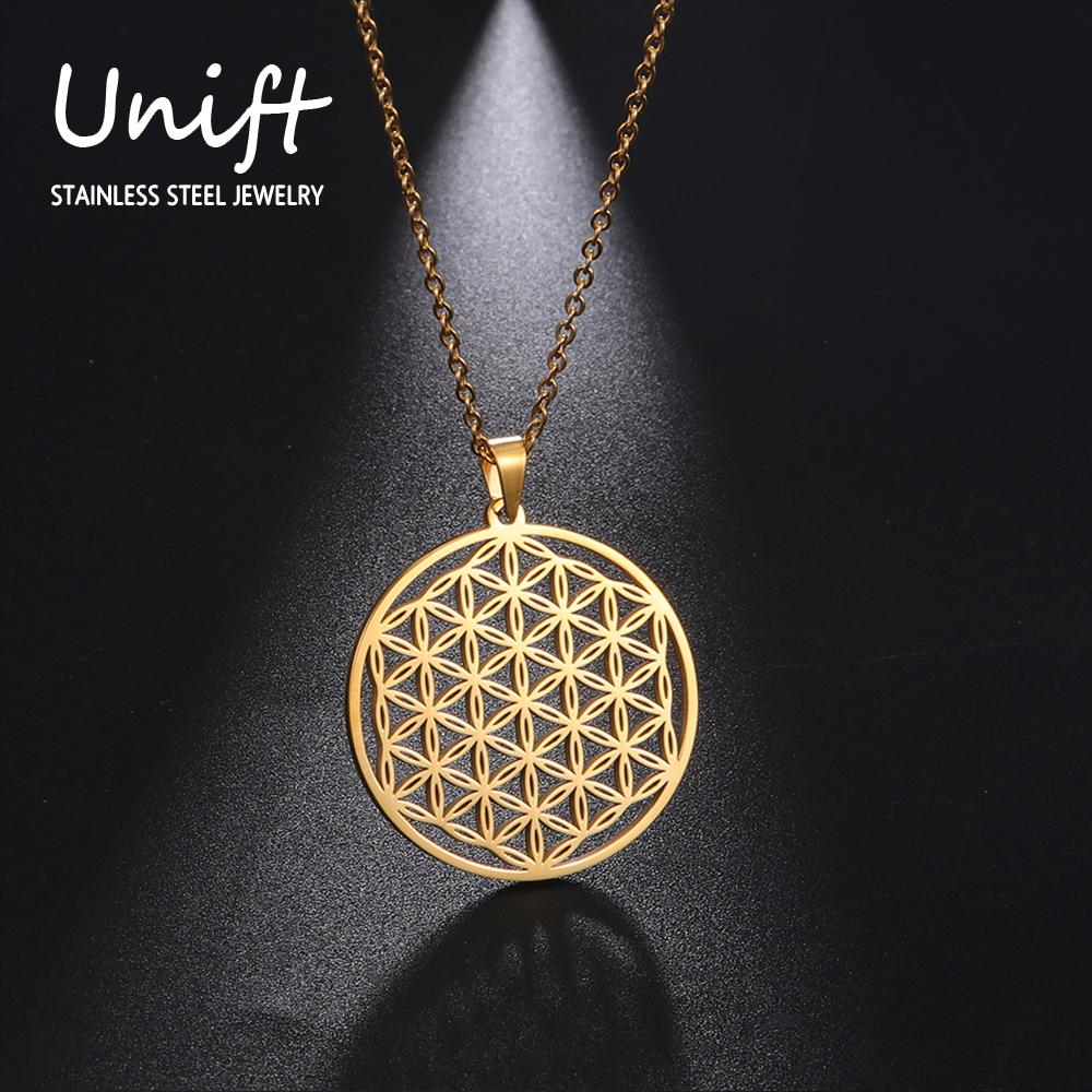 Flower of Life Sacred Geometry Necklace Stainless Steel Mandala Neck Chain Women Men Viking Vintage Universal Spiritual Jewelry