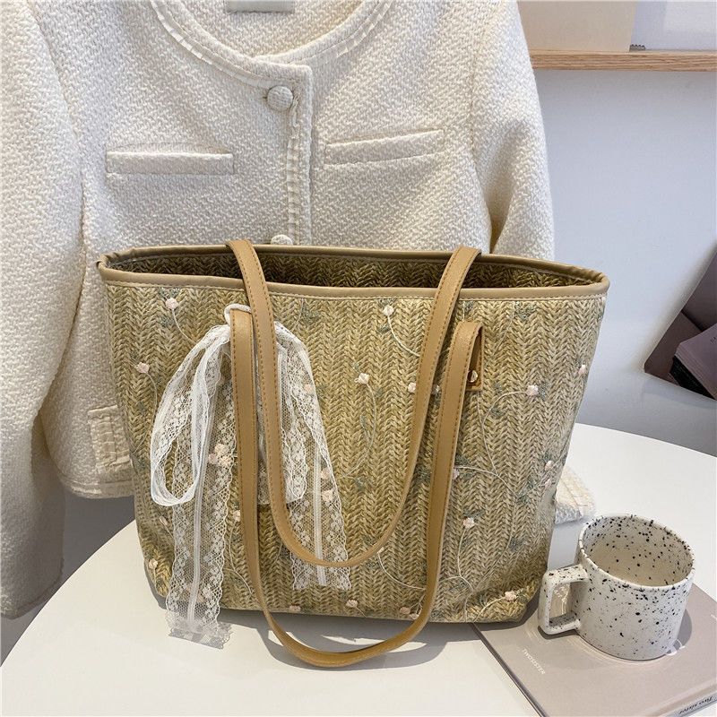

Straw Woven Shoulder Tote Bag Bow Tie Women s Bag New Woven Handbag хаки