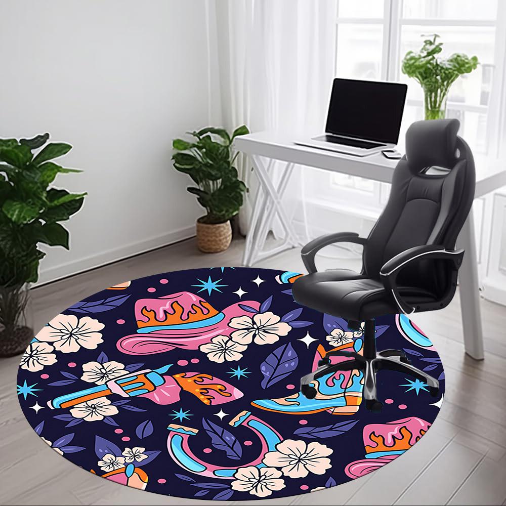 1pc Cowboy Boots Office Round Rug, Non-slip, Soft and Durable Office Rug for Interior Decoration, Perfect for Office,Decoration yy260204017