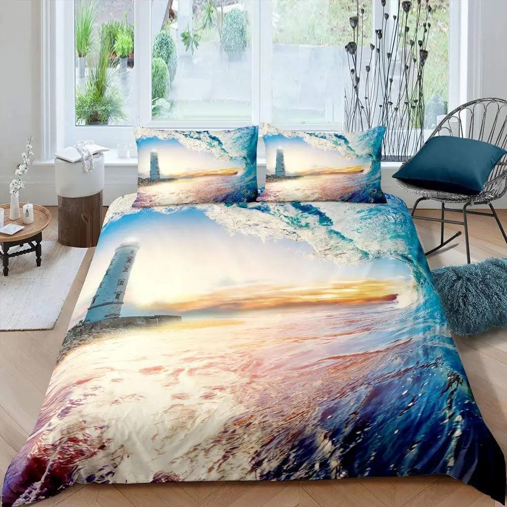 

Comforter Coastal Lighthouse King Full Ocean Nautical Bedding Set Observation Tower Soft Polyester Comforter Comforter (quilt)-EU Single(135*200cm)3pcs