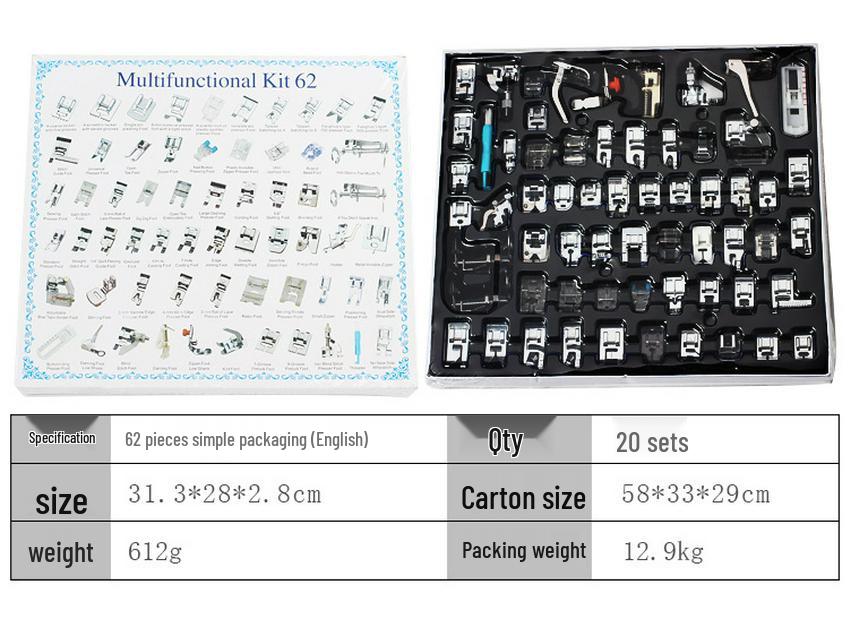 Multifunctional Sewing Machine Presser Foot Set: 32, 42, 48, 52, 62, 72 Pcs