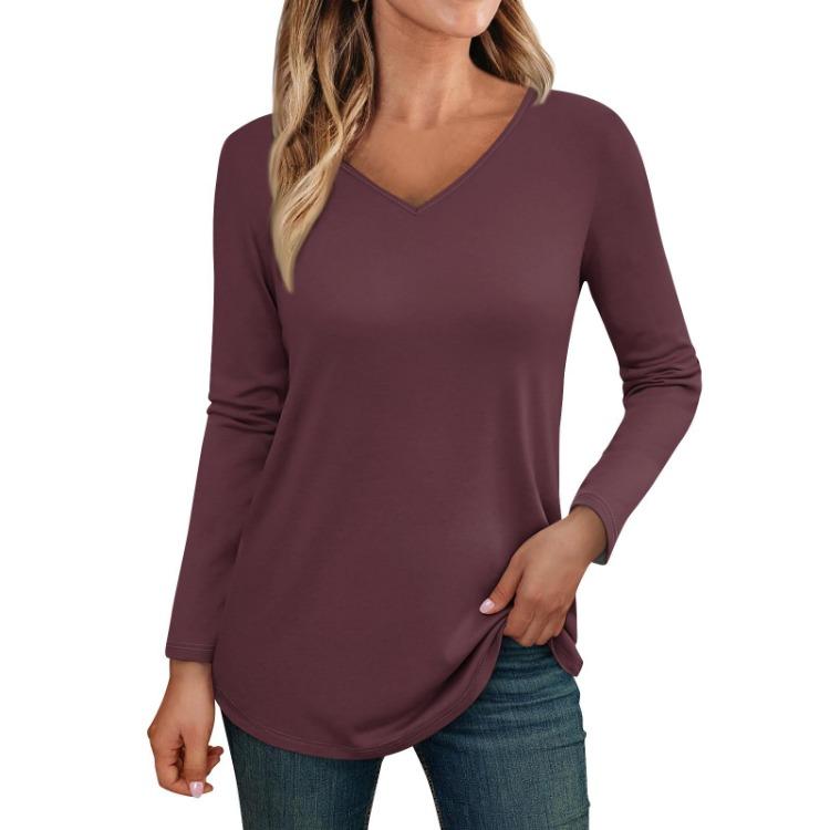 Trendy Fall Outfits Womens Long Sleeve V Neck T Shirts Fitted Casual Tunic Blouses Basic Tee Tops
