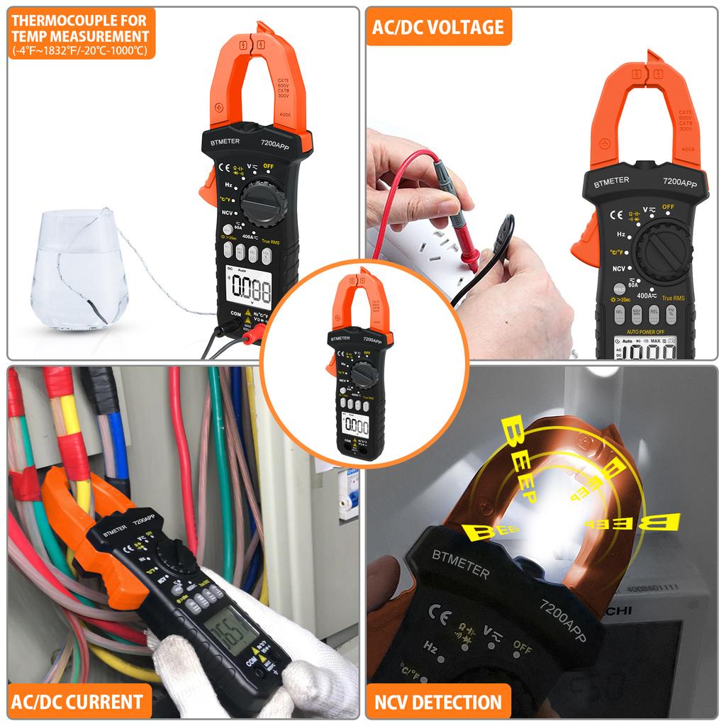 Bluetooth Clamp Multimeter, 7200APP Voltage & Capacitance Tester, 6000 Counts True RMS Multimeter, Auto-Ranging Ohmmeter