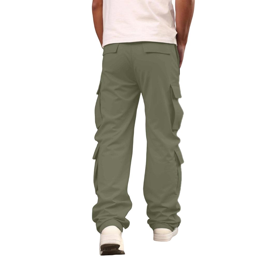 Men's Multi-Pocket Cargo Drawstring Hiking Pants, Loose Fit Casual Athletic Trousers