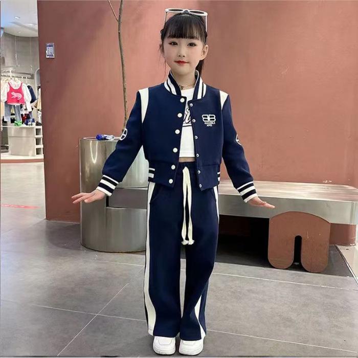 

Стильний осінній комплект бейсбольної форми для дівчаток у корейському стилі 150 cm темно-синього кольору