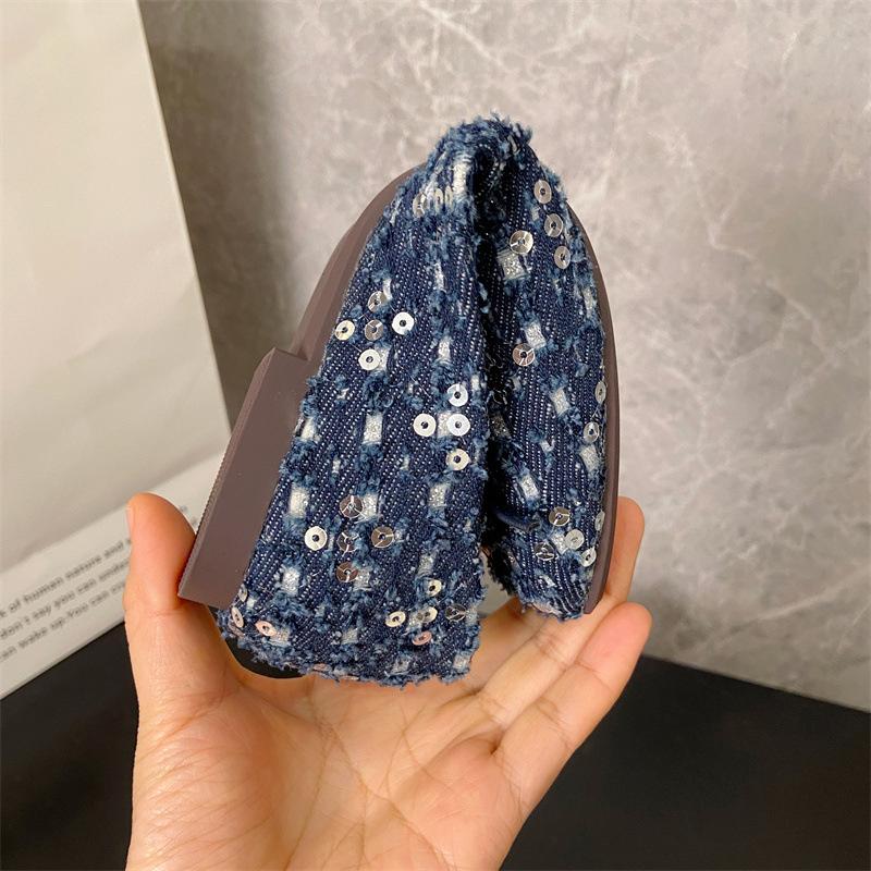 Modne buty na wiosnę 2025 r. w stylu francuskim, płaskie, uniwersalne, eleganckie, kokardkowe, damskie, płaskie, płytkie, z miękkimi cekinami, damskie buty damskie