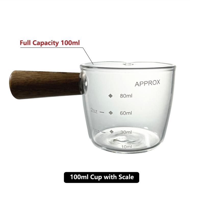 100ML Kleine Milchkanne Krug Milchkännchen Mini Glas Tasse Kaffee Milchkännchen Saucenbecher Krug Espresso Shot Glas mit Holzgriff
