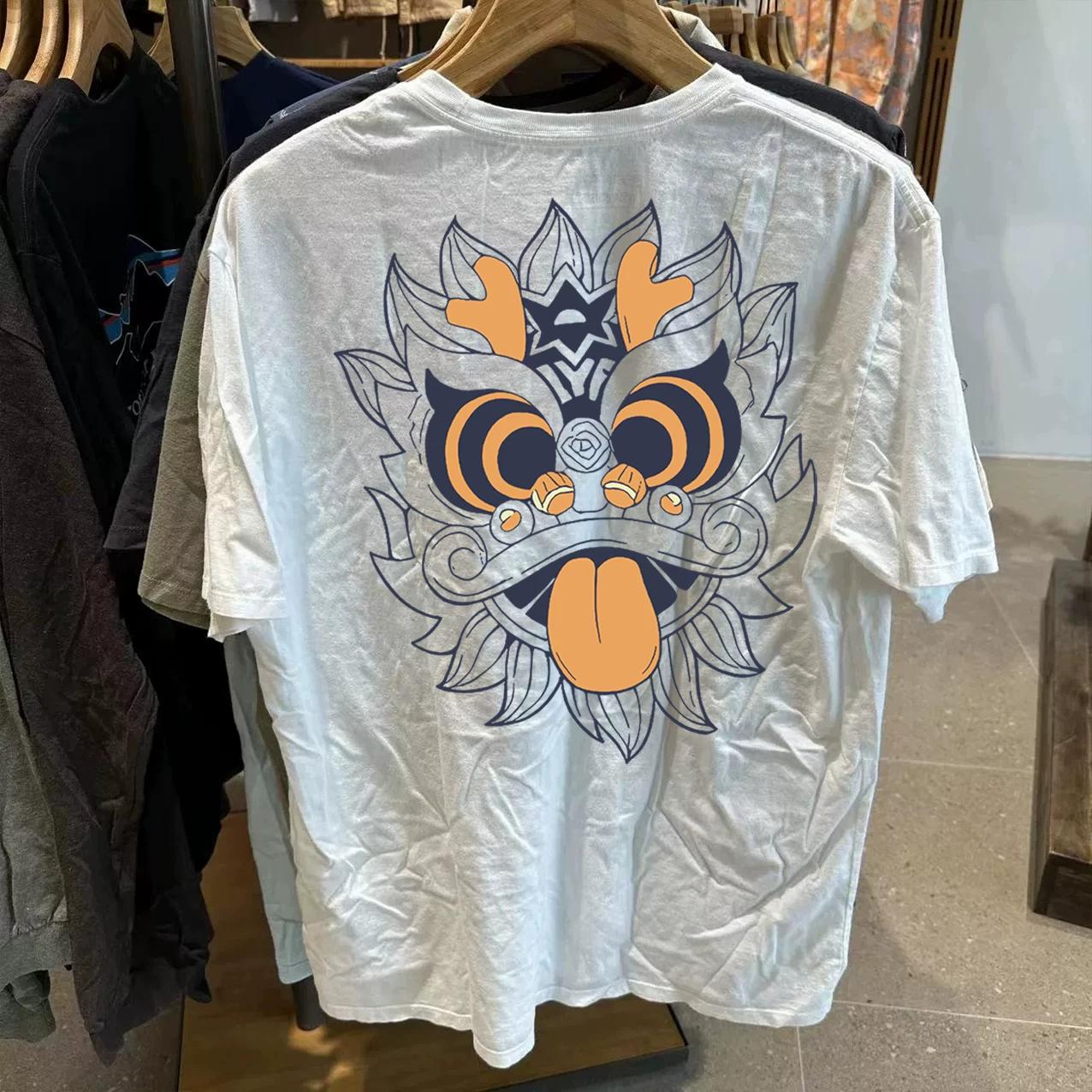 

Round neck trendy tops, fashionable and versatile men s T-shirts, loose printed short sleeves for couples cotton XL recommended 130kg-150kg білий